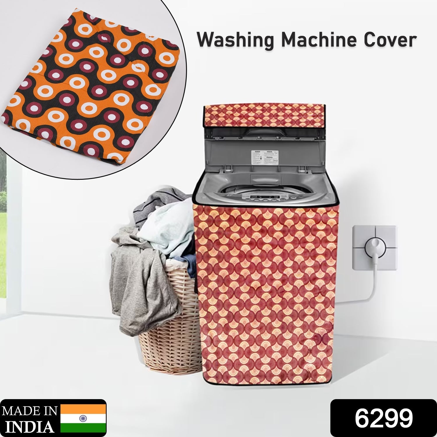 Side view of a patterned fully automatic washing machine cover.