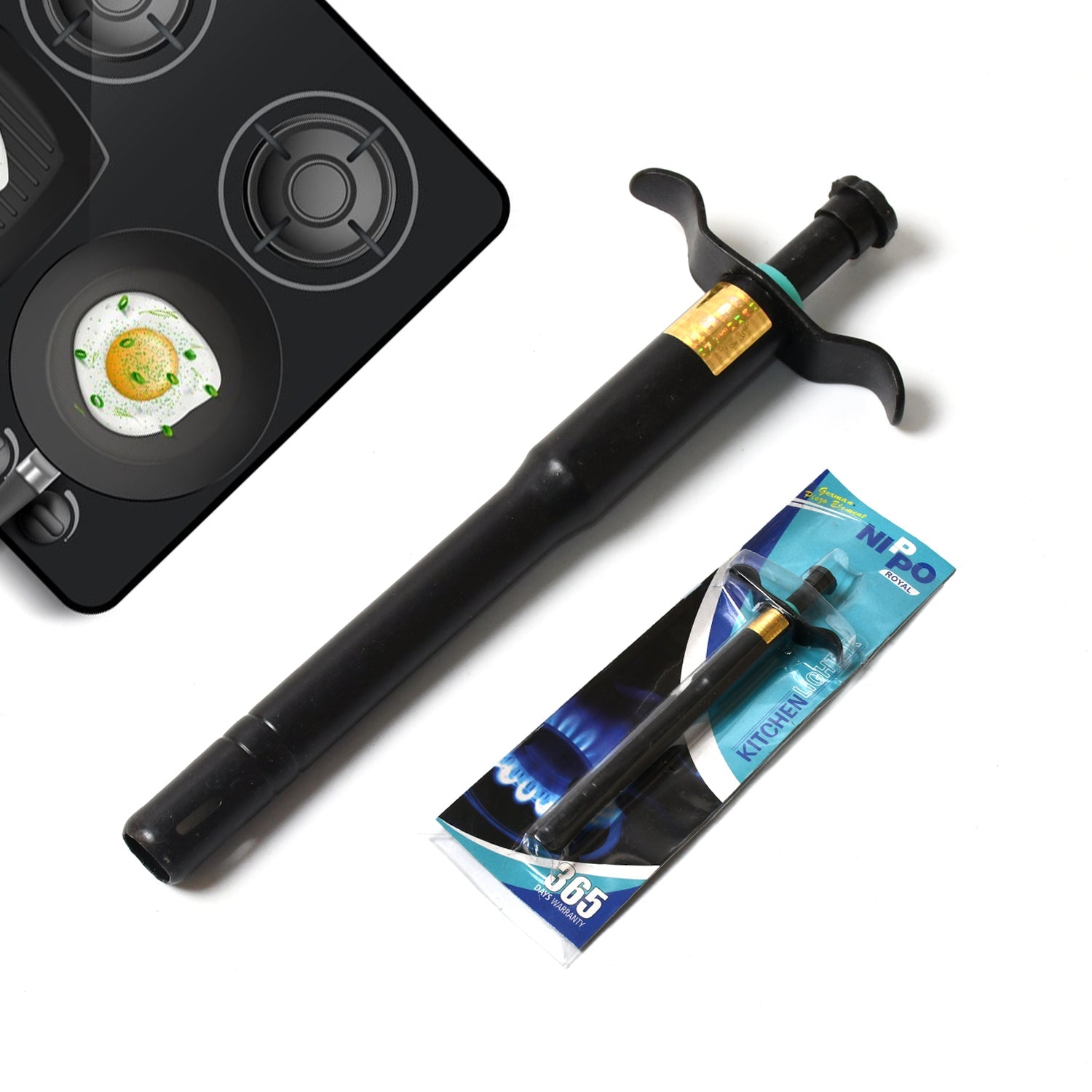 CookAura stainless steel gas lighter featuring an ergonomic handle for comfortable grip.