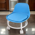 Low rolling stool with cushioned seat and 360-degree swivel wheels in mixed colors