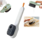 Ergonomic scrubbing brush with dispenser, showing comfortable non-slip handle.