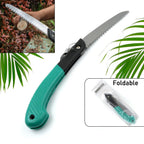 Compact folding handsaw, perfect for wood cutting and outdoor adventures.