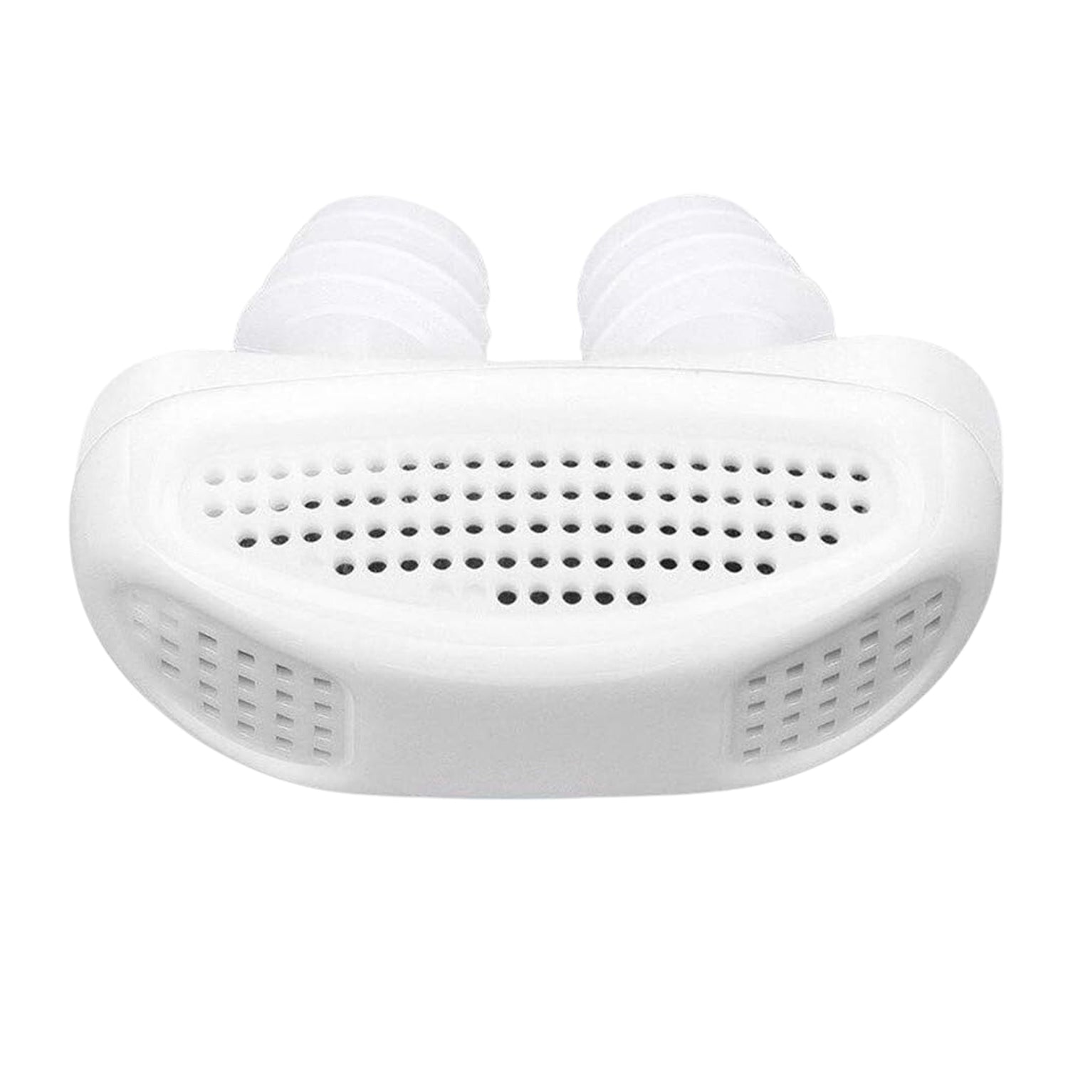 The 2-in-1 Anti-Snoring Nose Clip beside its clear plastic storage case for travel.