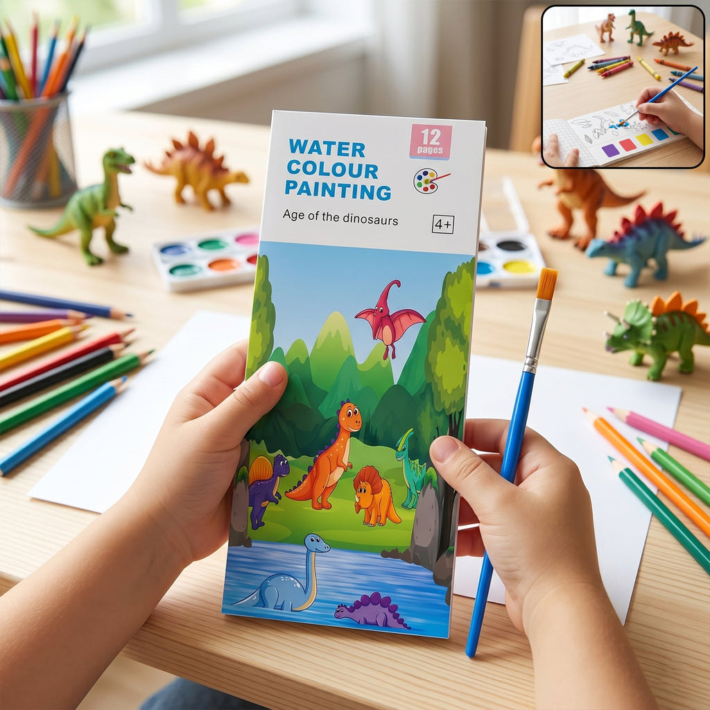 Dinosaur themed watercolour painting set for kids with brush