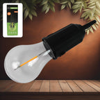 Close-up of the  rechargeable lantern showing LED light and hook.