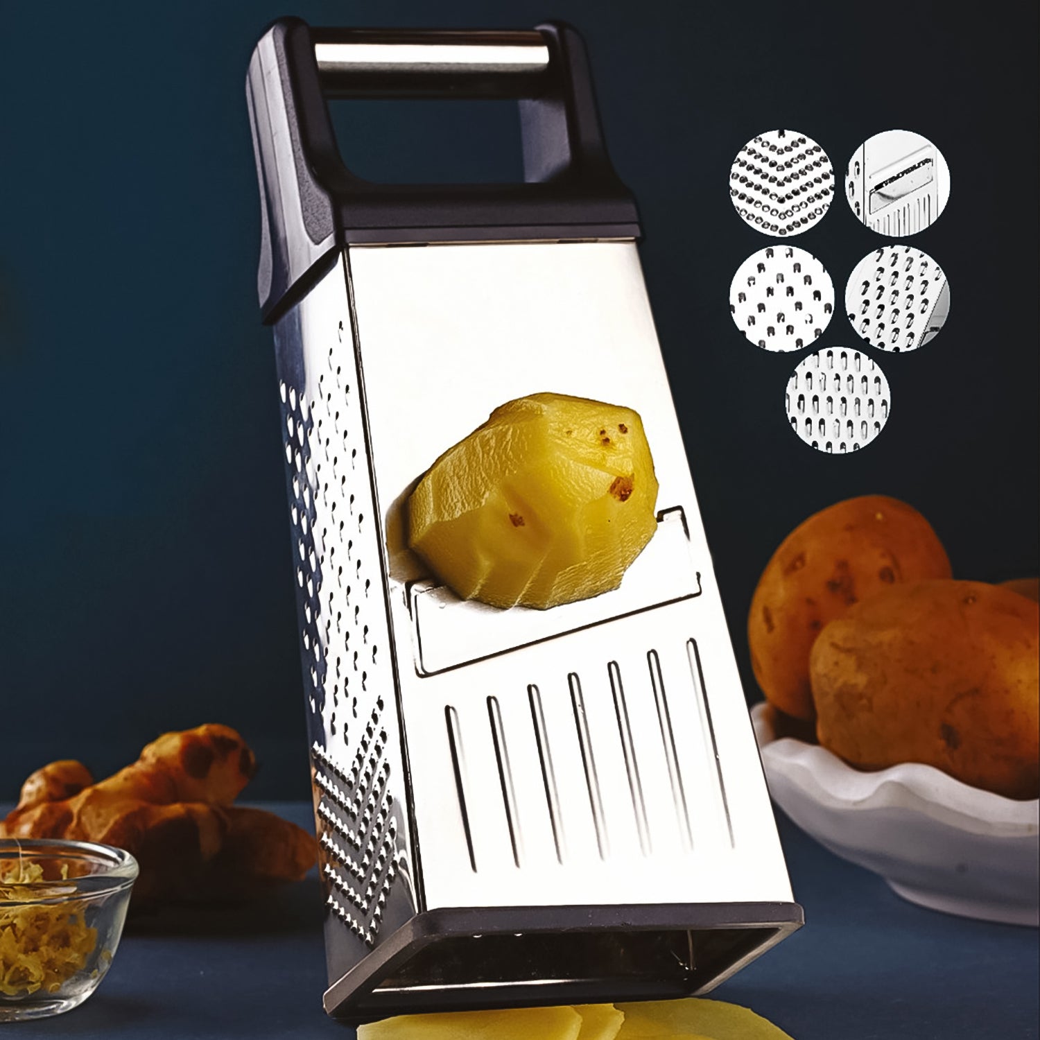 Apex multipurpose 5-in-1 stainless steel slicer with ergonomic handle