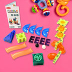 48-piece Magnetic Marble Run STEM building set with colorful transparent pieces