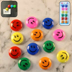 Set of smiley face magnetic buttons in assorted bright colors