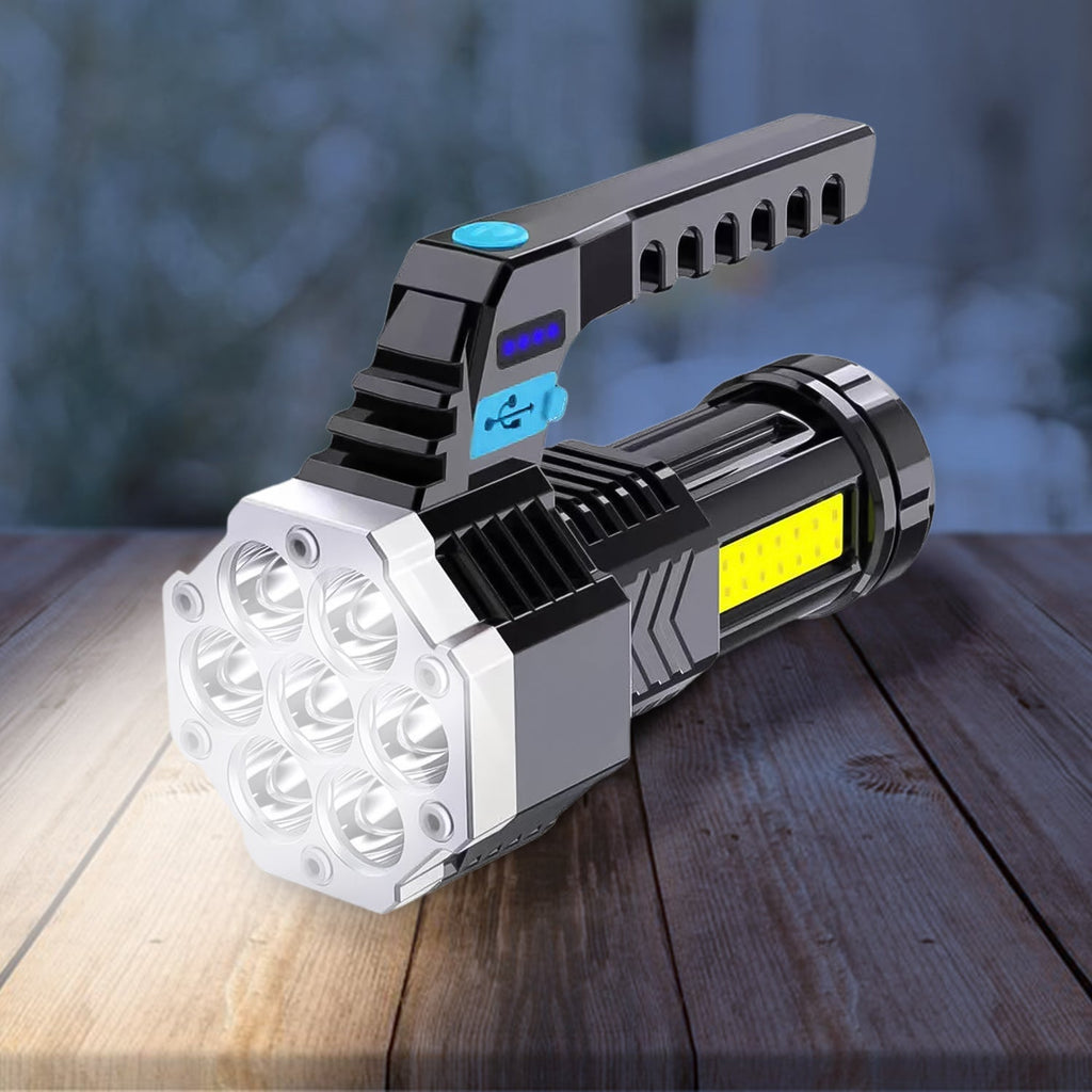 PHOBIA Rechargeable LED flashlight with 7 LEDs and COB side light.