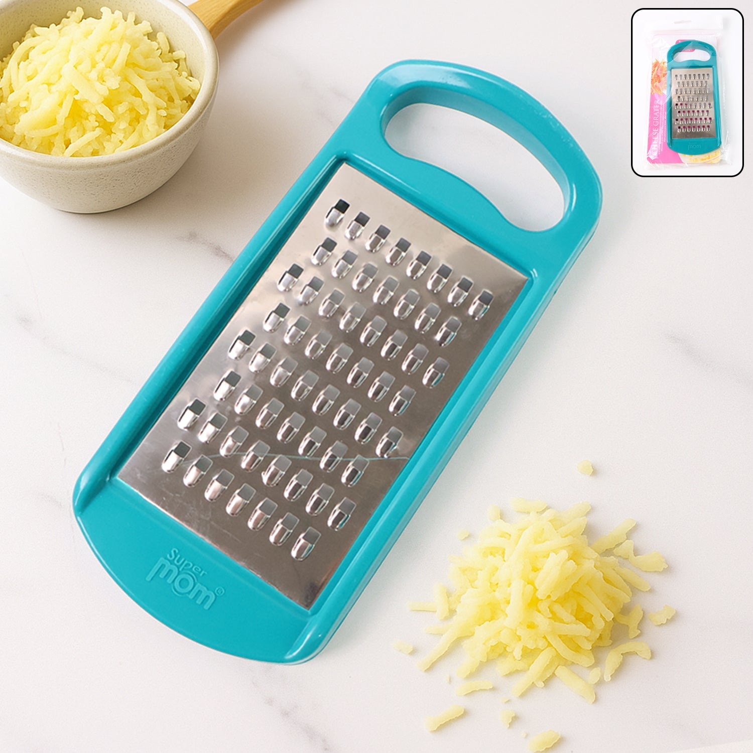 Supermom cheese grater with sharp stainless steel blade and ergonomic handle