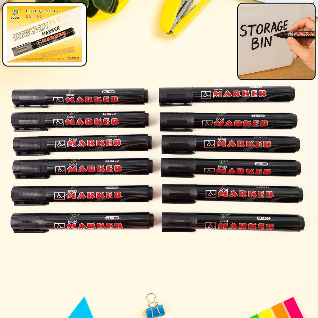 Full horizontal view of black whiteboard marker with clip cap