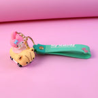 Trendy cartoon character themed key ring with silicone strap