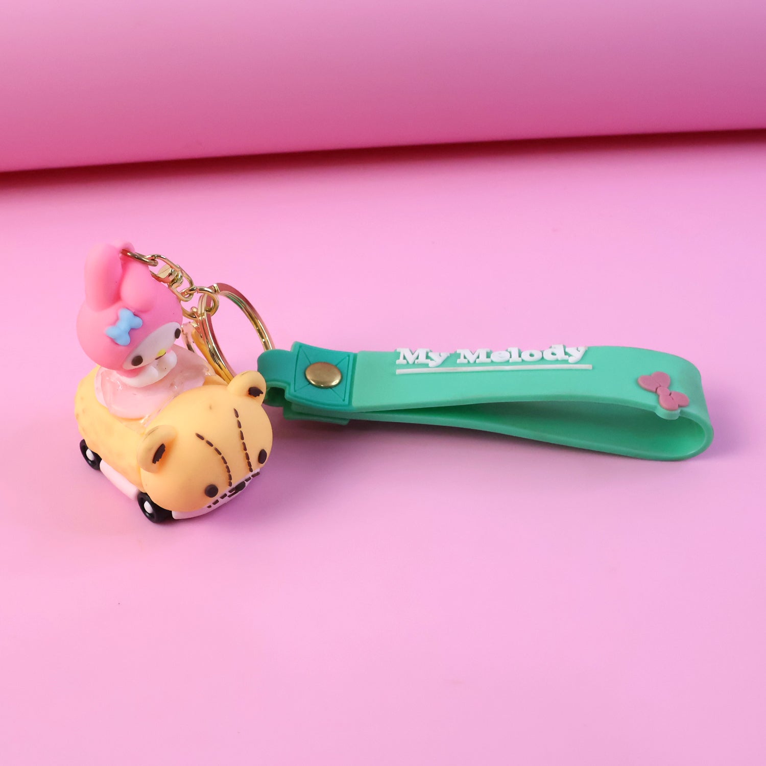 Trendy cartoon character themed key ring with silicone strap