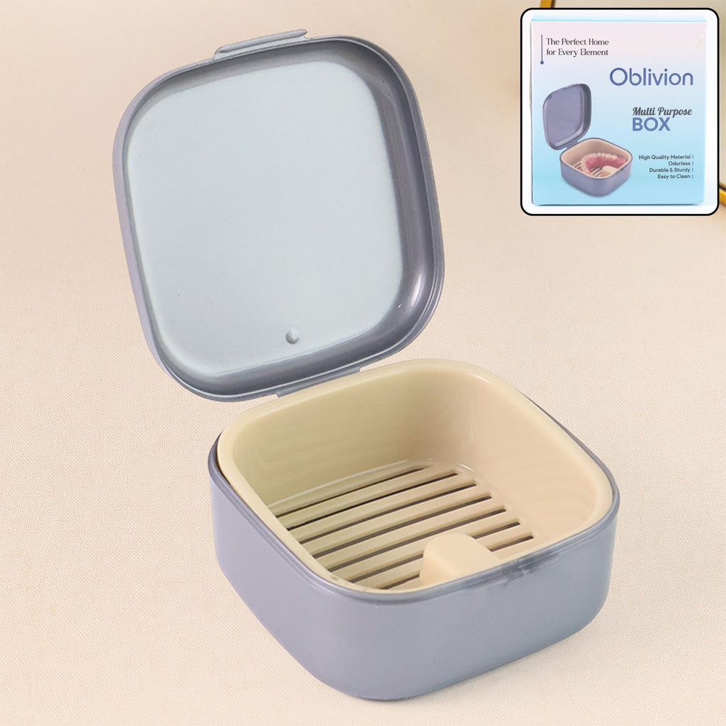 Oblivion Teeth Storage Box with Lid and Inner Tray for hygienic denture storage