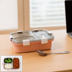 3-Compartment Lunch Box with a transparent lid and secure clips.