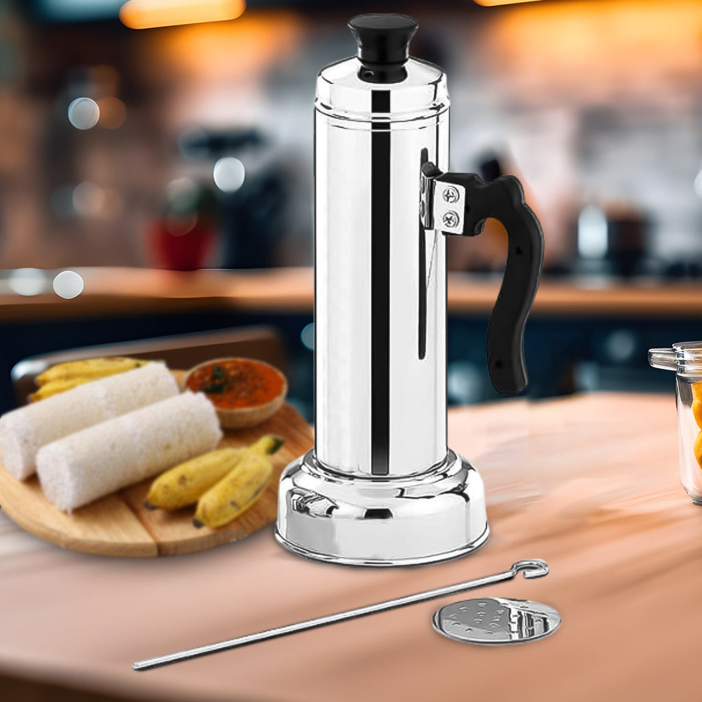 Food-grade stainless steel Puttu Maker with pressure cooker attachment.