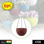 Close-up of a single plastic hanging planter with its steel chain, showcasing the textured design.