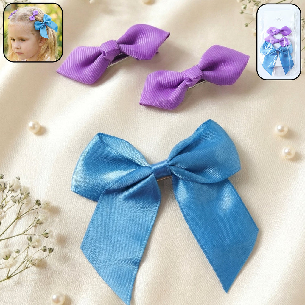 Set of 3 satin ribbon bow hair clips for girls with elegant design