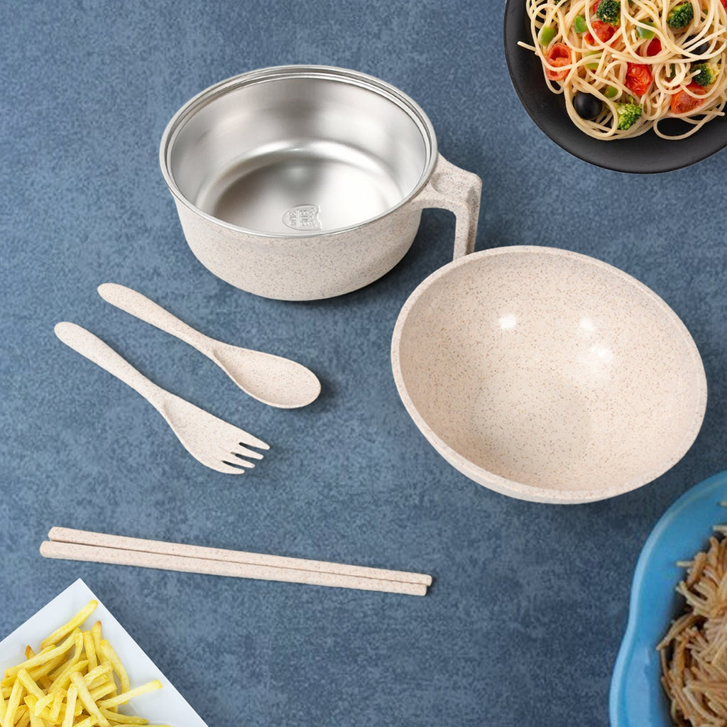 Top-down view of the durable Wheat Straw Rice Bowl Set, highlighting all 6 pieces.