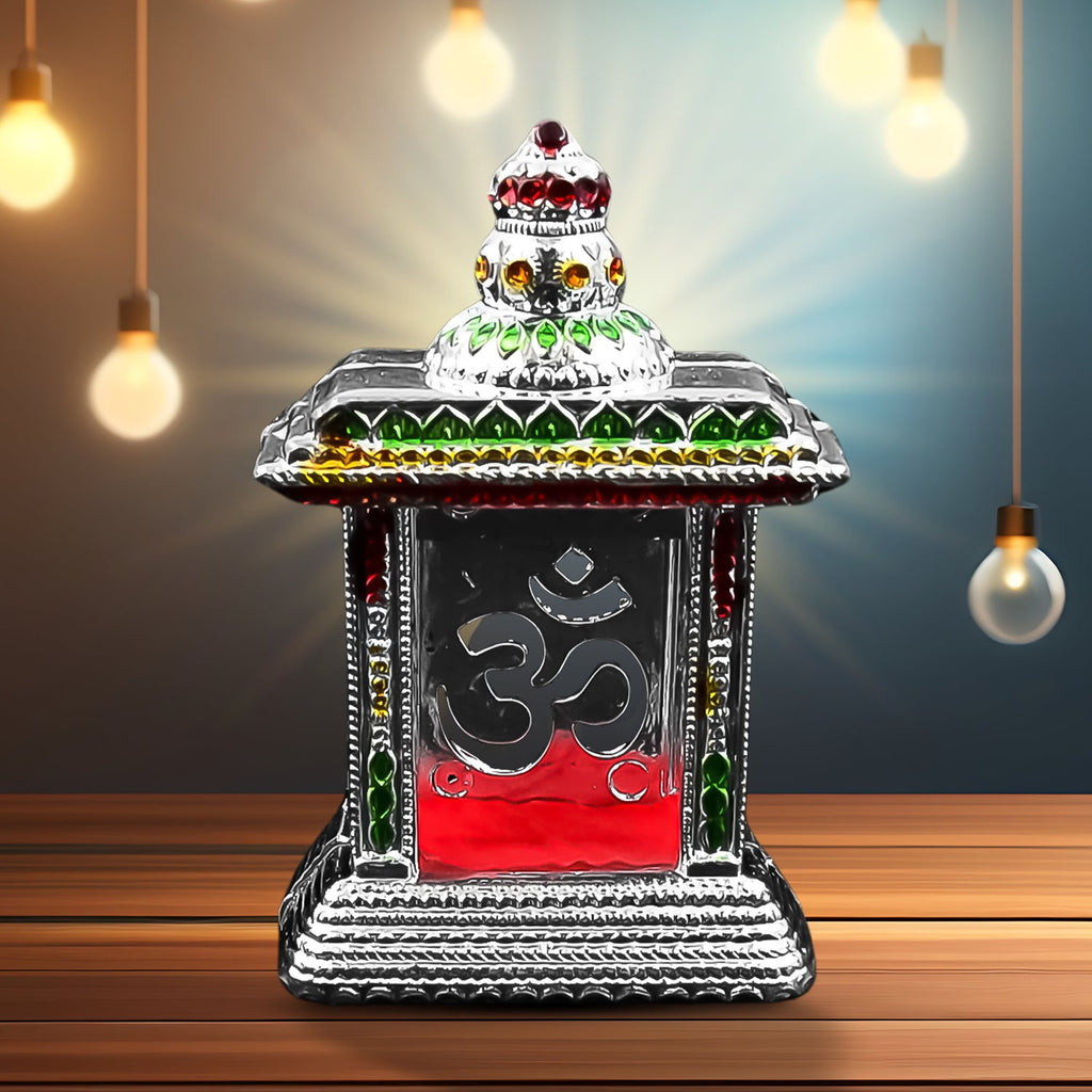 Handcrafted Om Temple with adhesive base for car dashboard or home.