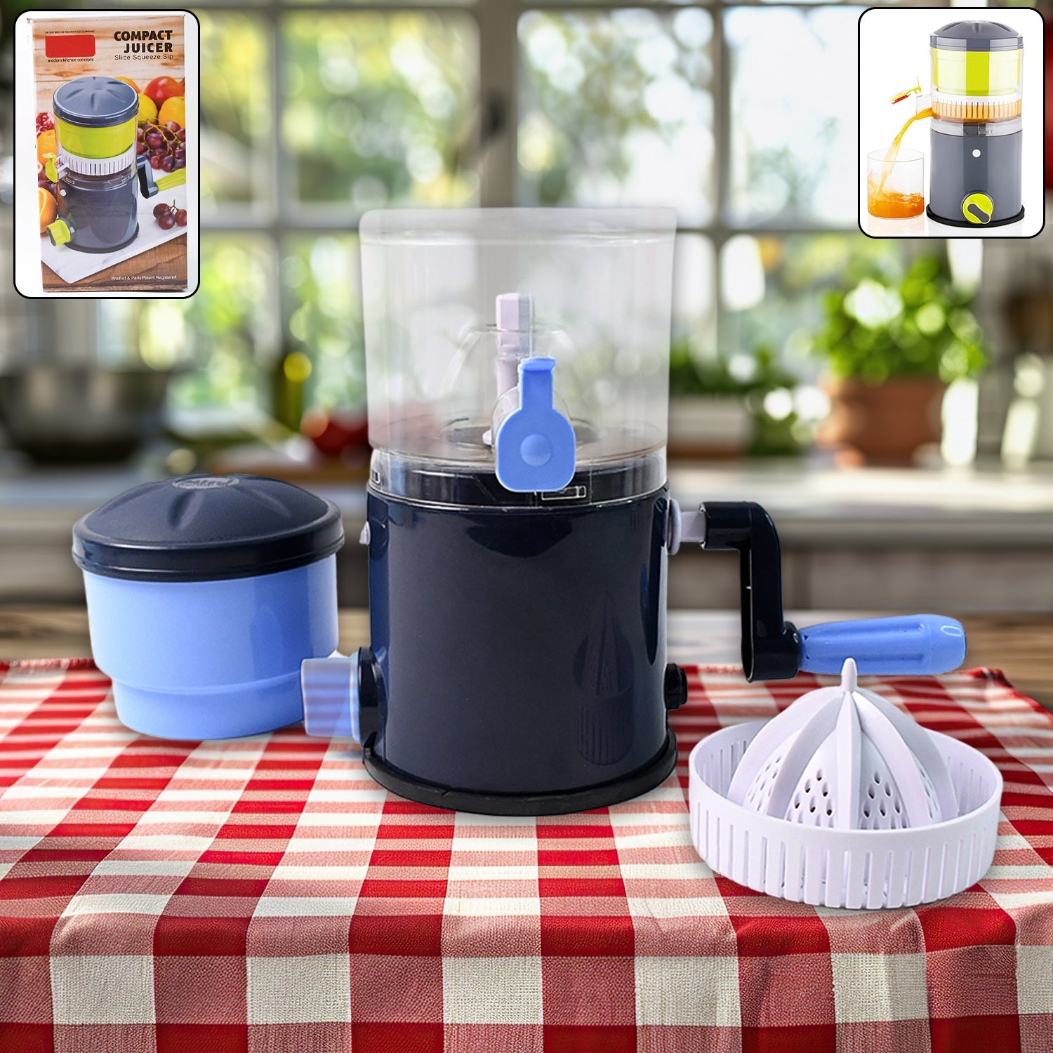 Side angle of Ritu manual juicer showing vacuum suction base