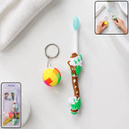 Kids toothbrush and ball toy set in colorful cartoon packaging promoting healthy habits