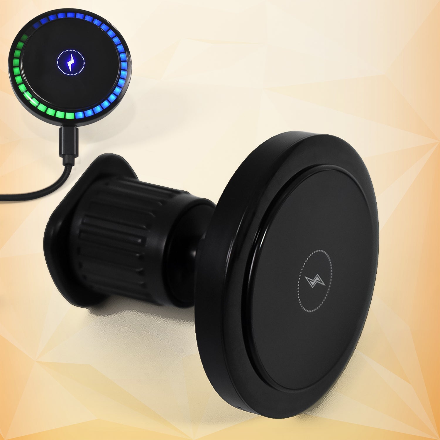 Magnetic wireless charger with an adjustable air vent clip for easy installation.