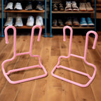 A hanging shoe organizer holding various shoes neatly arranged in a closet.