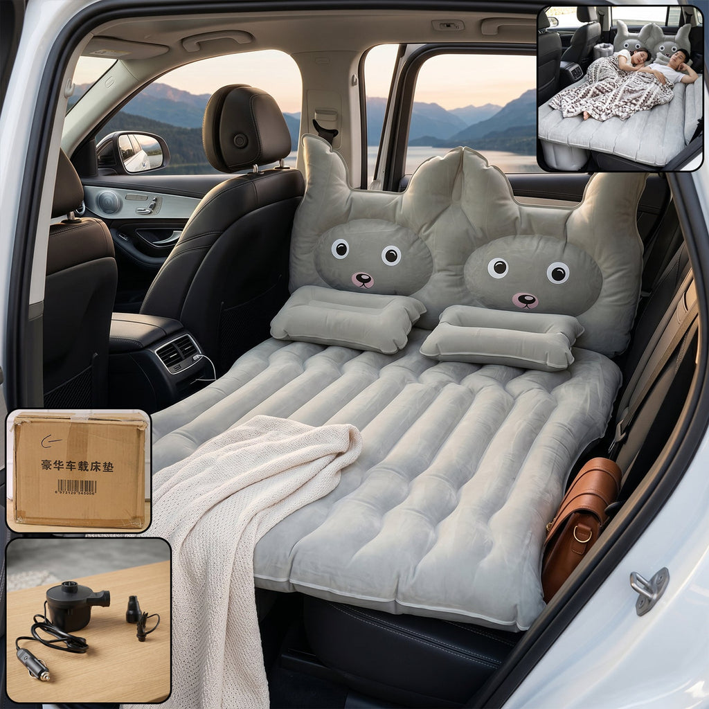 Inflatable car air mattress set with pump and cushions for travel comfort