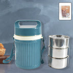 Three-compartment leakproof lunch box open, showcasing its spacious interior.