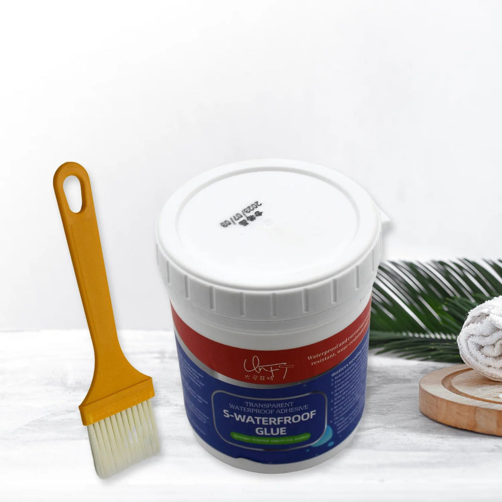 Transparent waterproof glue 300g container, designed for sealing and protecting surfaces from water.