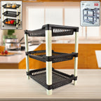 3-tier plastic storage rack with ventilated shelves and durable build