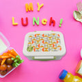 3 compartment lunch box with a secure, leakproof lid and included spoon.