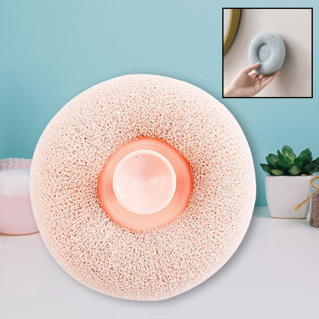 VelvaBloom flower bath sponge with a suction cup, ready for use.