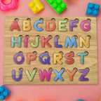 Set of wooden jigsaw puzzle pieces with safe, rounded edges