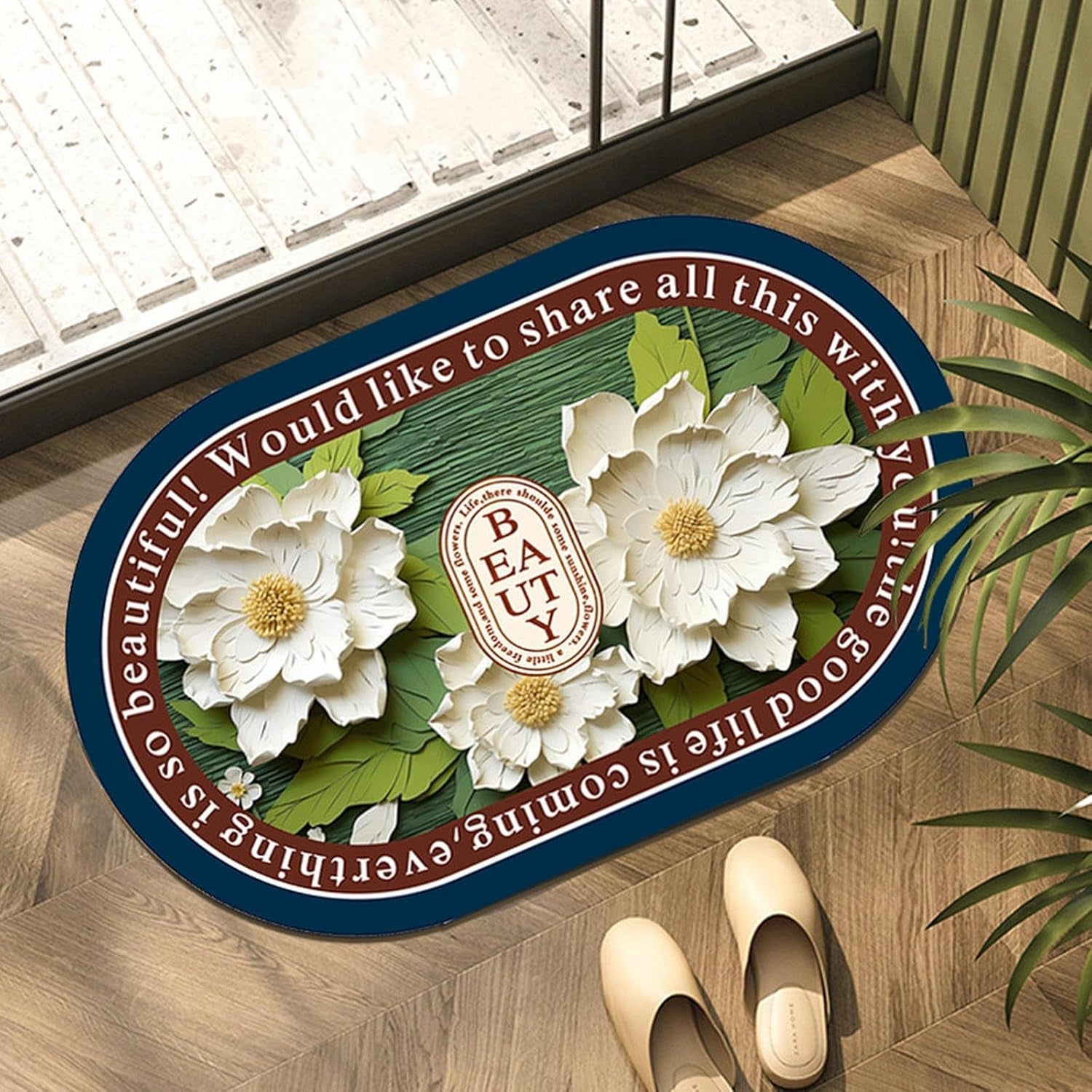 Absorbent bath mat with vibrant 3D floral design for a stylish bathroom.