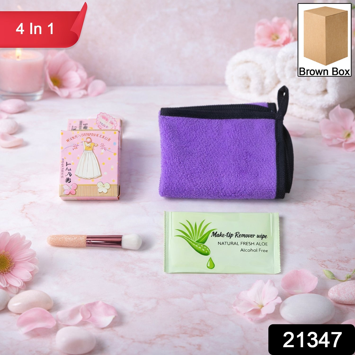 Using gentle makeup remover wipe and soft reusable cleansing cloth from beauty care set