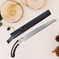 High carbon steel hand pruning saw with cover, ready for gardening tasks.
