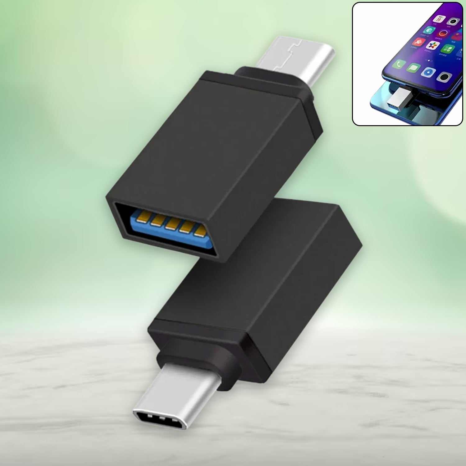 Top-down view of the compact Type-C OTG adapter, highlighting its sleek design.