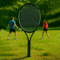 Lightweight tennis racket with full zippered cover shown from front view
