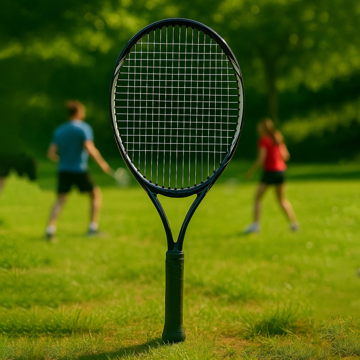 Lightweight tennis racket with full zippered cover shown from front view