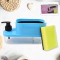 3-in-1 Soap Dispenser with sponge holder neatly placed on a modern kitchen sink.