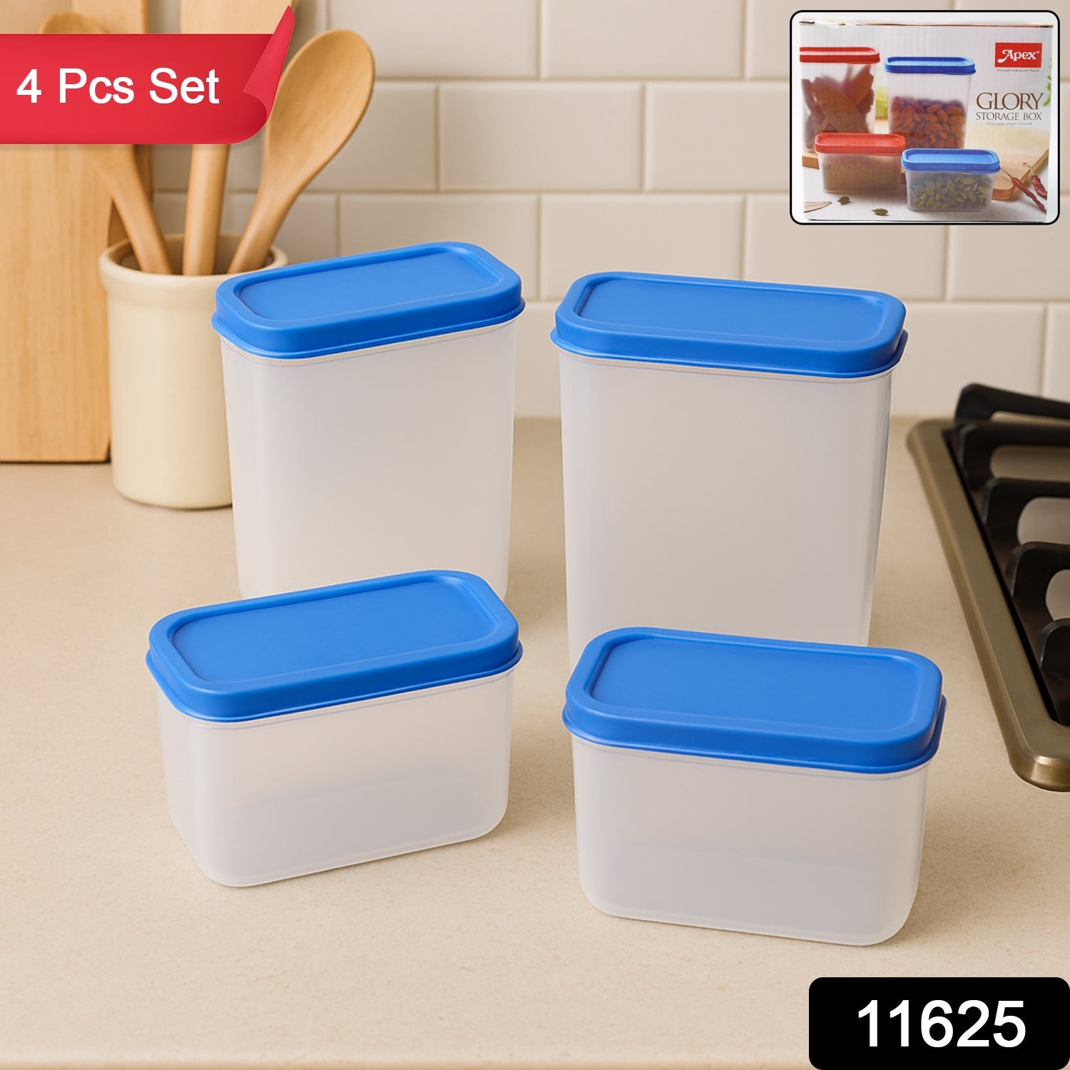 Transparent plastic storage containers set for pantry organization