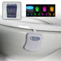 Motion-activated LED Toilet Bowl Light illuminating a toilet with a blue glow.