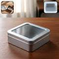 Square metal storage tin with transparent window lid for organization