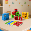 Educational emotion puzzle cube with colorful face expression blocks