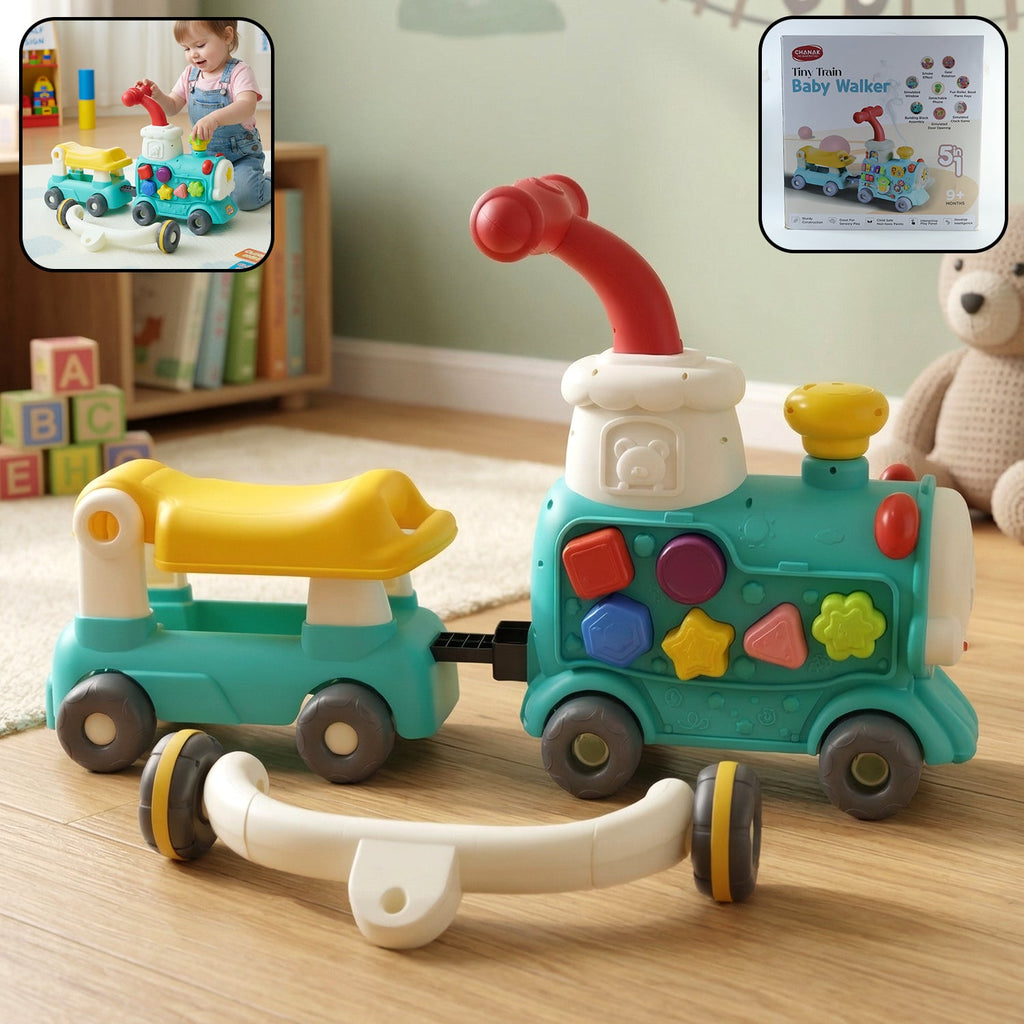Colorful baby walker ride toy with activity panel