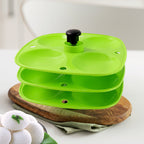 Front view of the 3 Layer Idli Stand, ready for easy idli making.