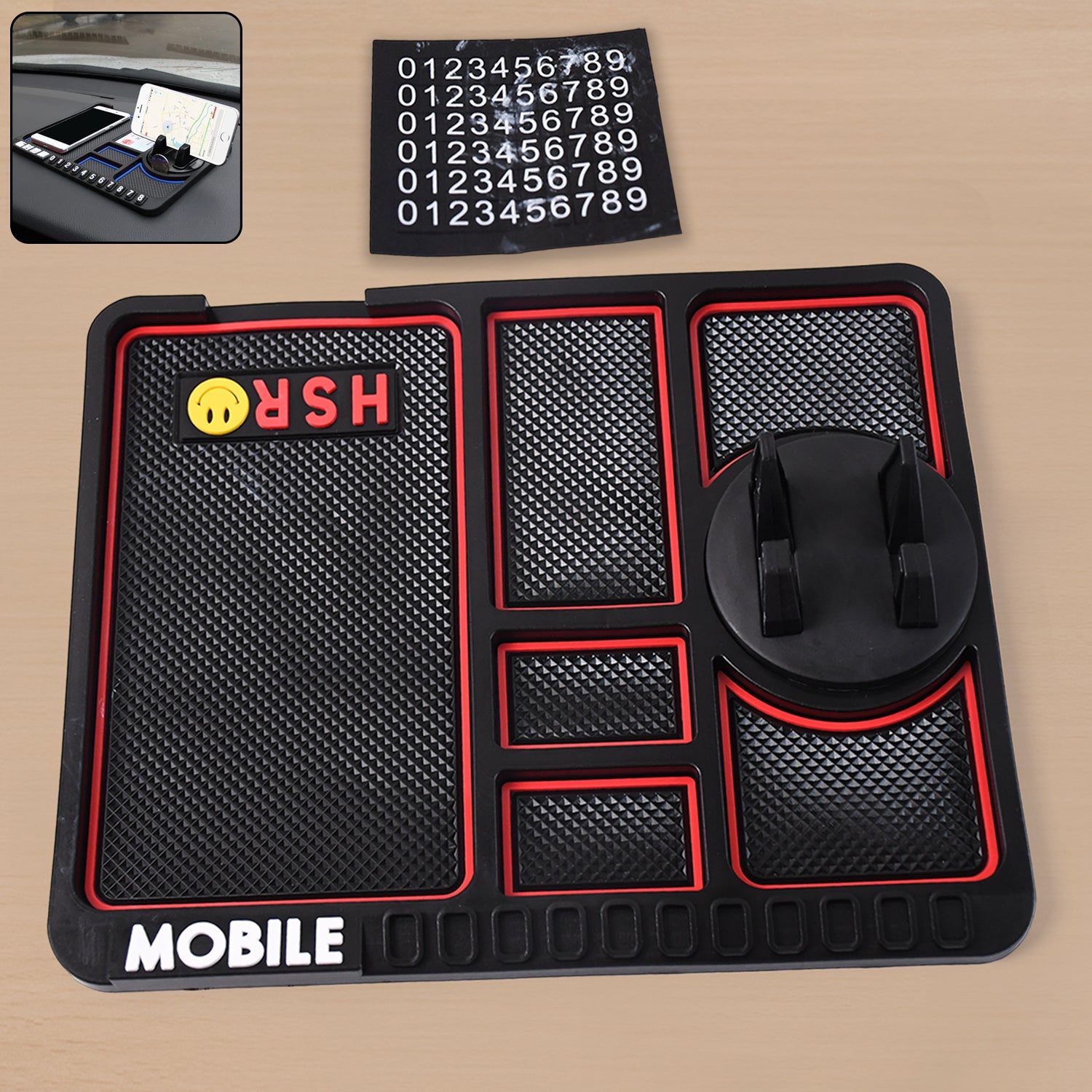 Non-slip car dashboard mat and phone holder for secure mobile placement