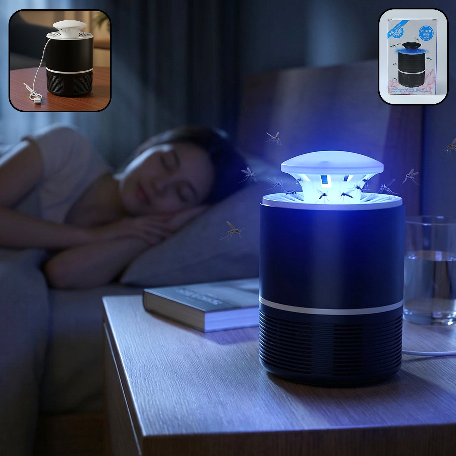 Front view of USB-powered UV mosquito killer lamp for indoor pest control