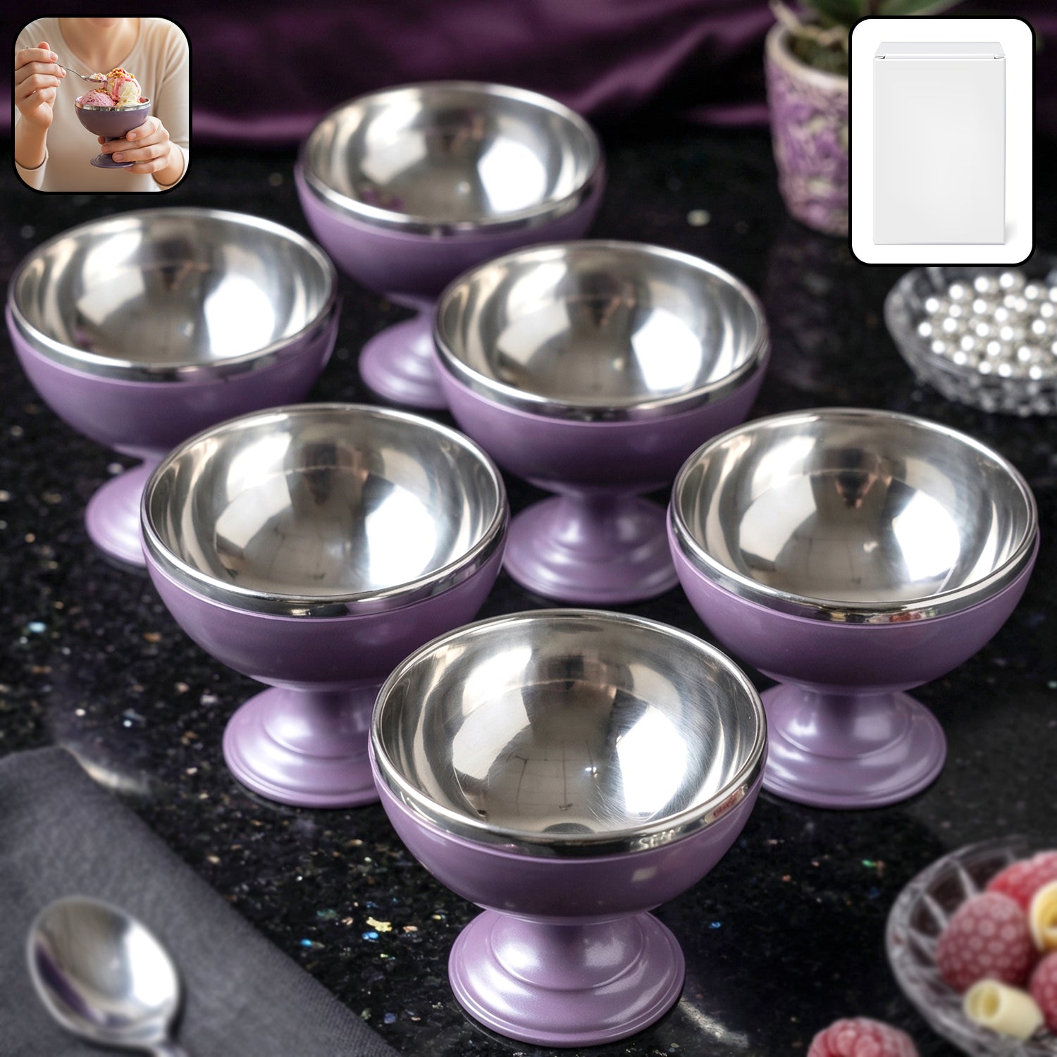 Elegant stainless steel dessert bowls with stand for modern kitchens